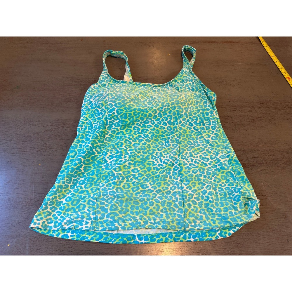 Orvis Blue Lime Green Leopard Print Tankini Swim Top Womens Size 12 Animal Print